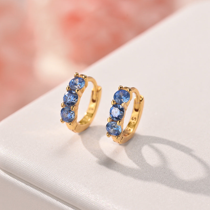 925 Sterling Silver Circle Stud Earrings With Zircon Inlay