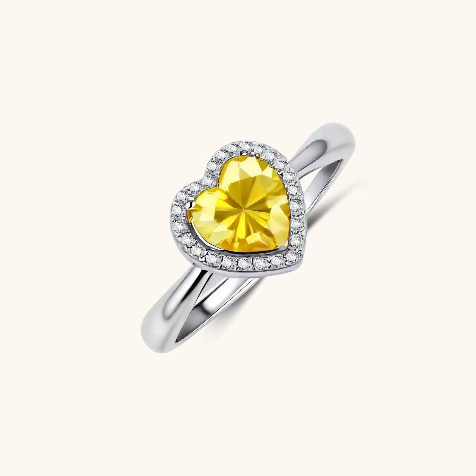 Golden Heart Halo Ring In 925 Sterling Silver With Moissanite