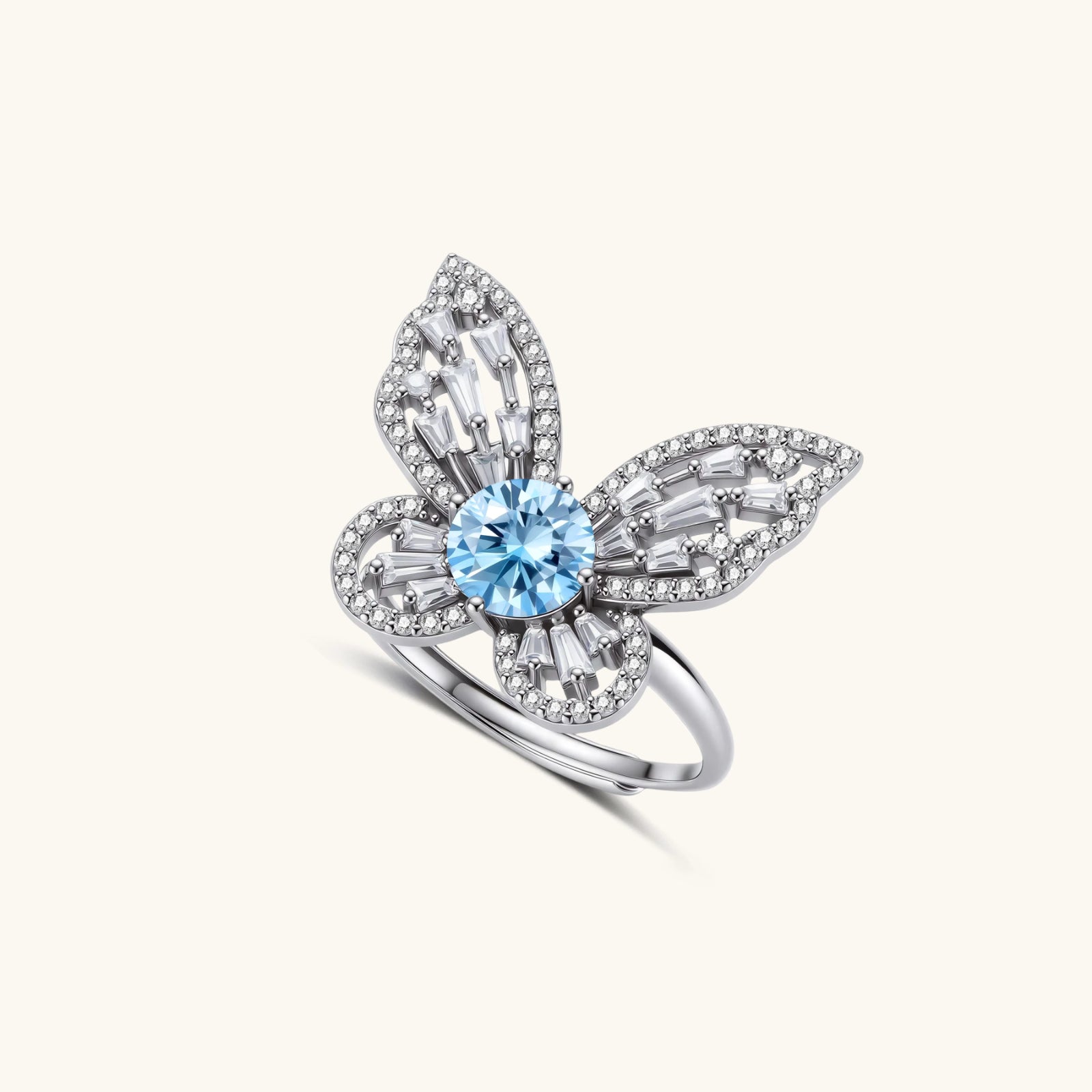 Blue Butterfly Moissanite Ring For Women In 925 Sterling Silver