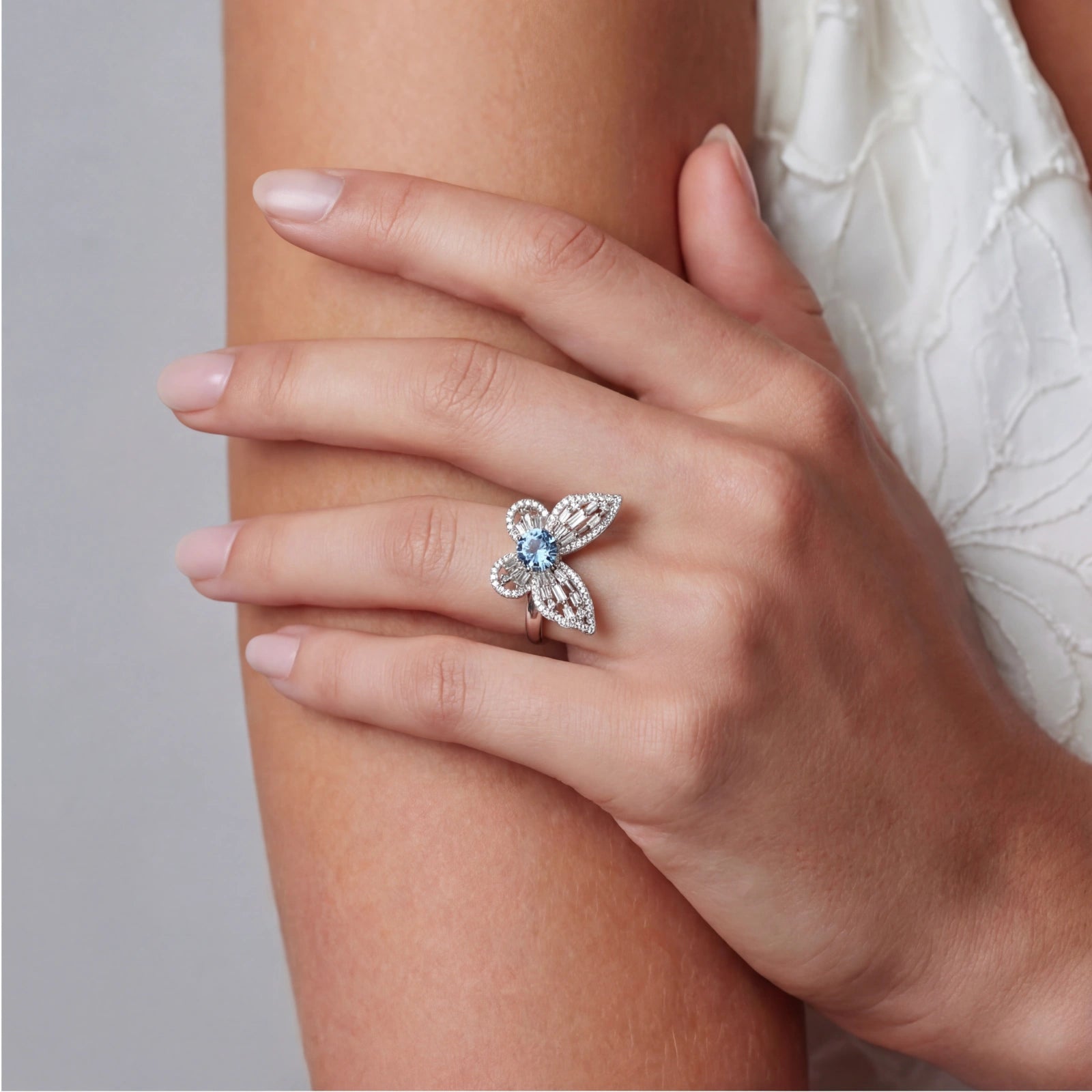 Blue Butterfly Moissanite Ring For Women In 925 Sterling Silver