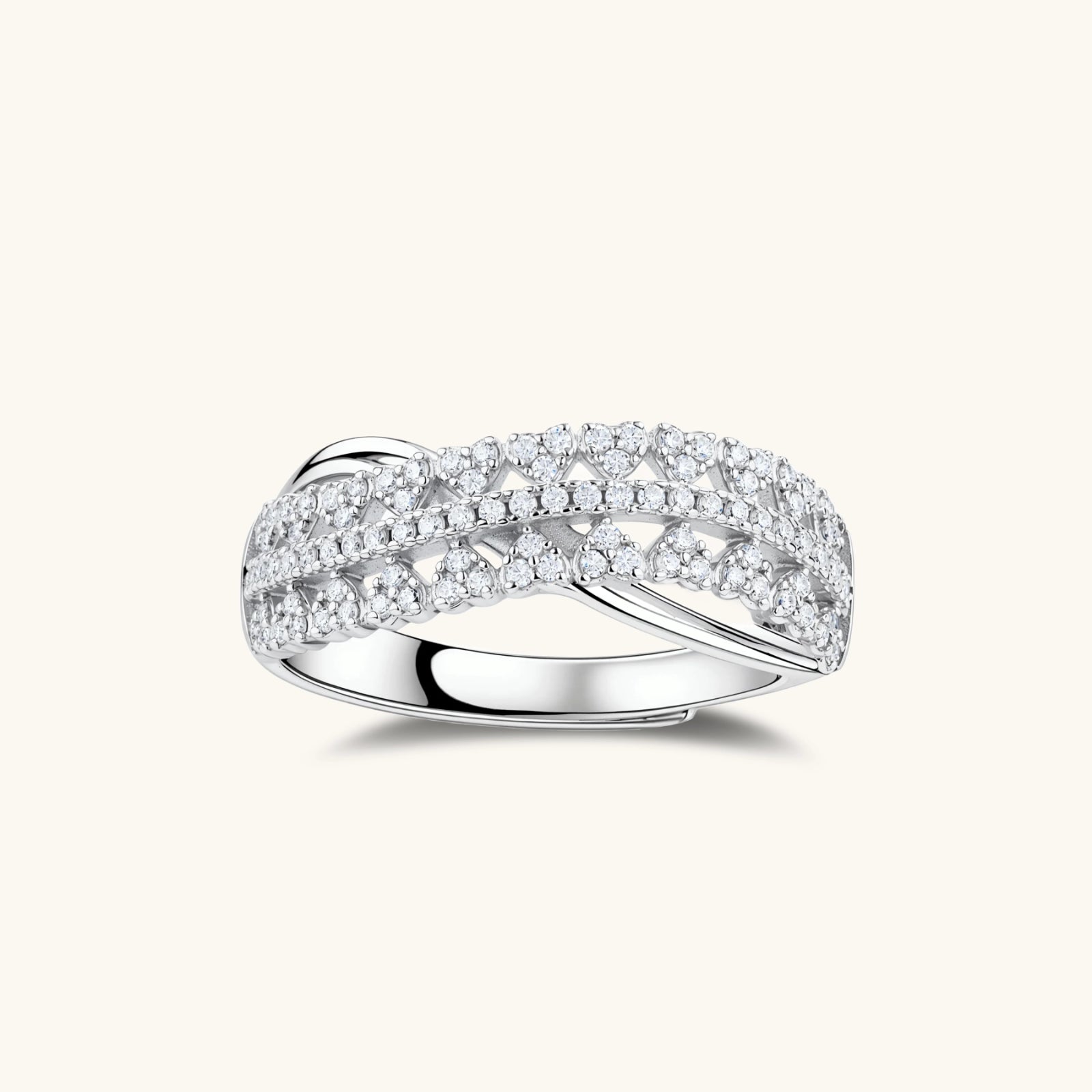 Infinity Crossover Ring For Women In 925 Sterling Silver With Moissanite