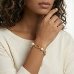 Golden Pearl Chain Bracelet For Women In 14K Gold Plated Eco-Brass