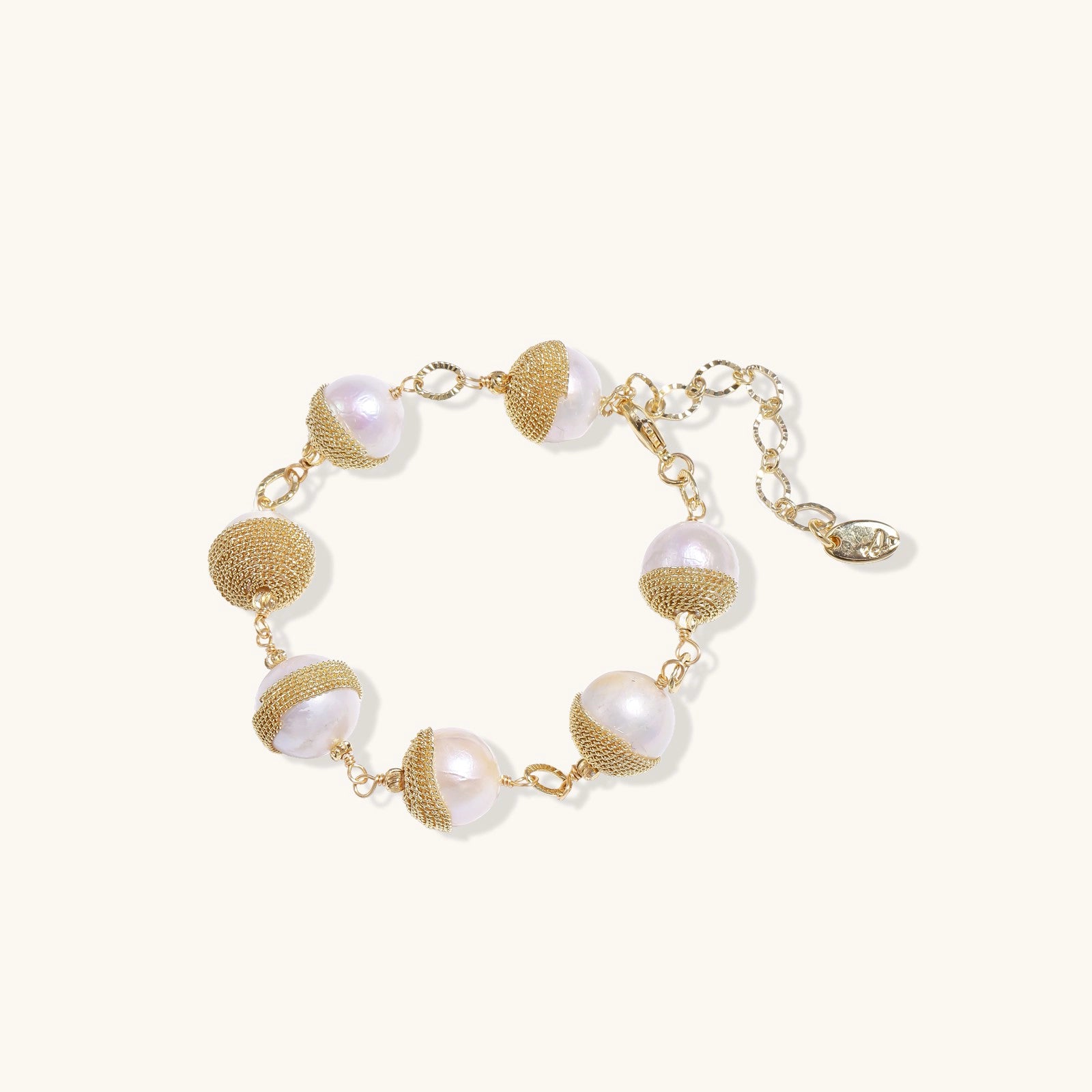 Golden Mesh Pearl Bracelet For Women In 14K Gold Plated Eco-Brass