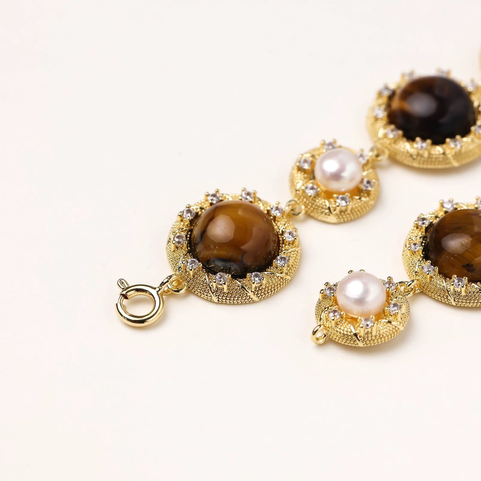 Tiger's Eye Pearl Wisdom Bracelet In 14K Gold Plated Eco-Brass
