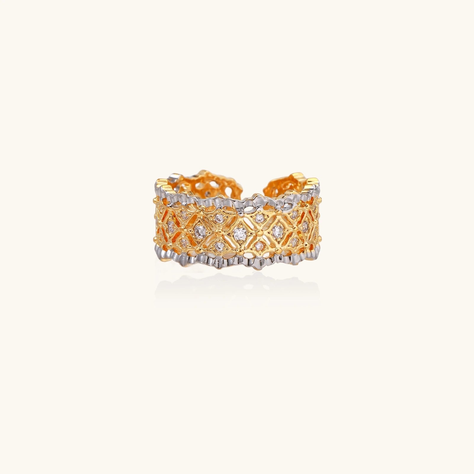 Lattice Luxe Ring In 18K Gold Plated Eco-Brass With Zirconia