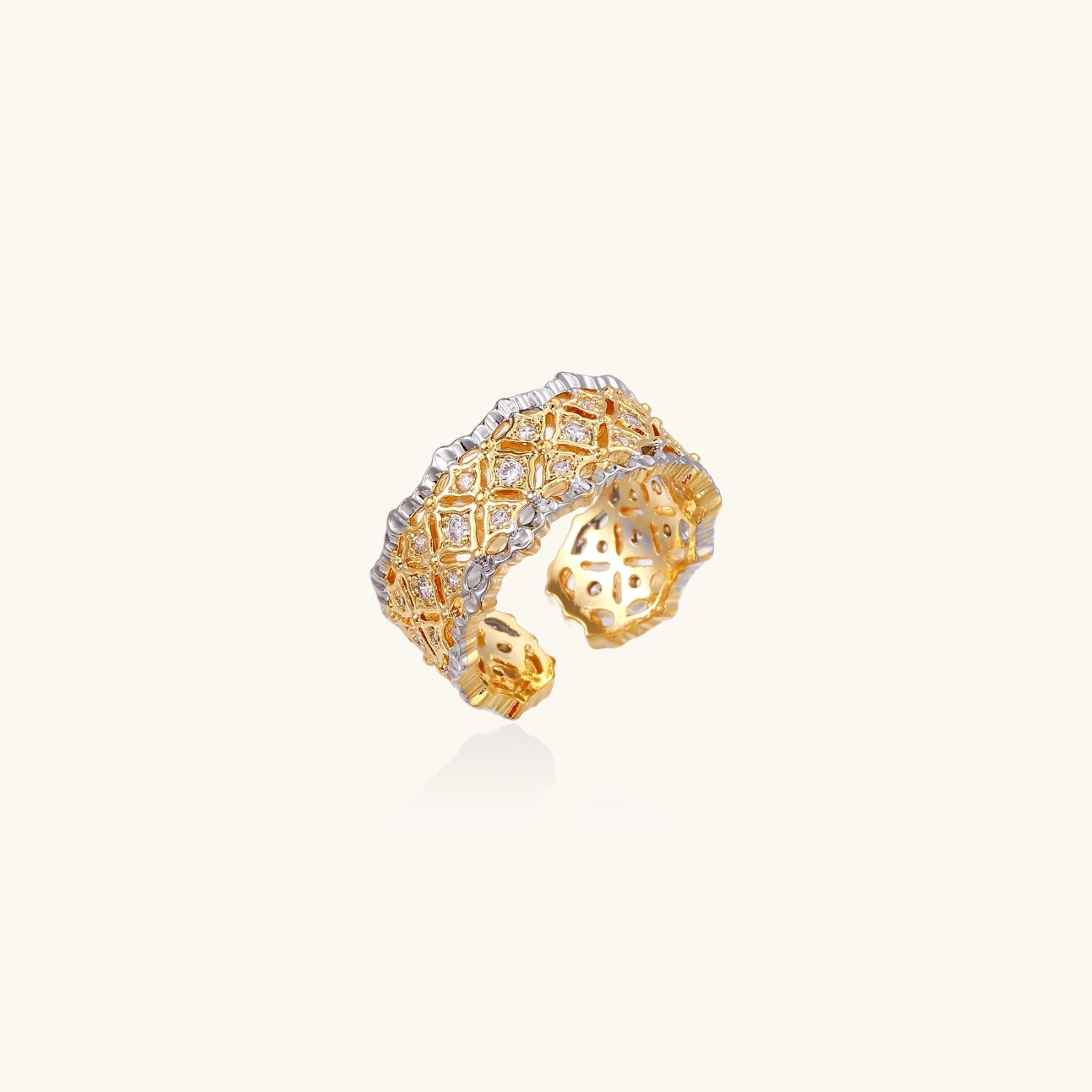 Lattice Luxe Ring In 18K Gold Plated Eco-Brass With Zirconia