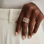 Honeycomb Crystal Power Ring In 18K Gold Plated Eco-Brass With Zirconia