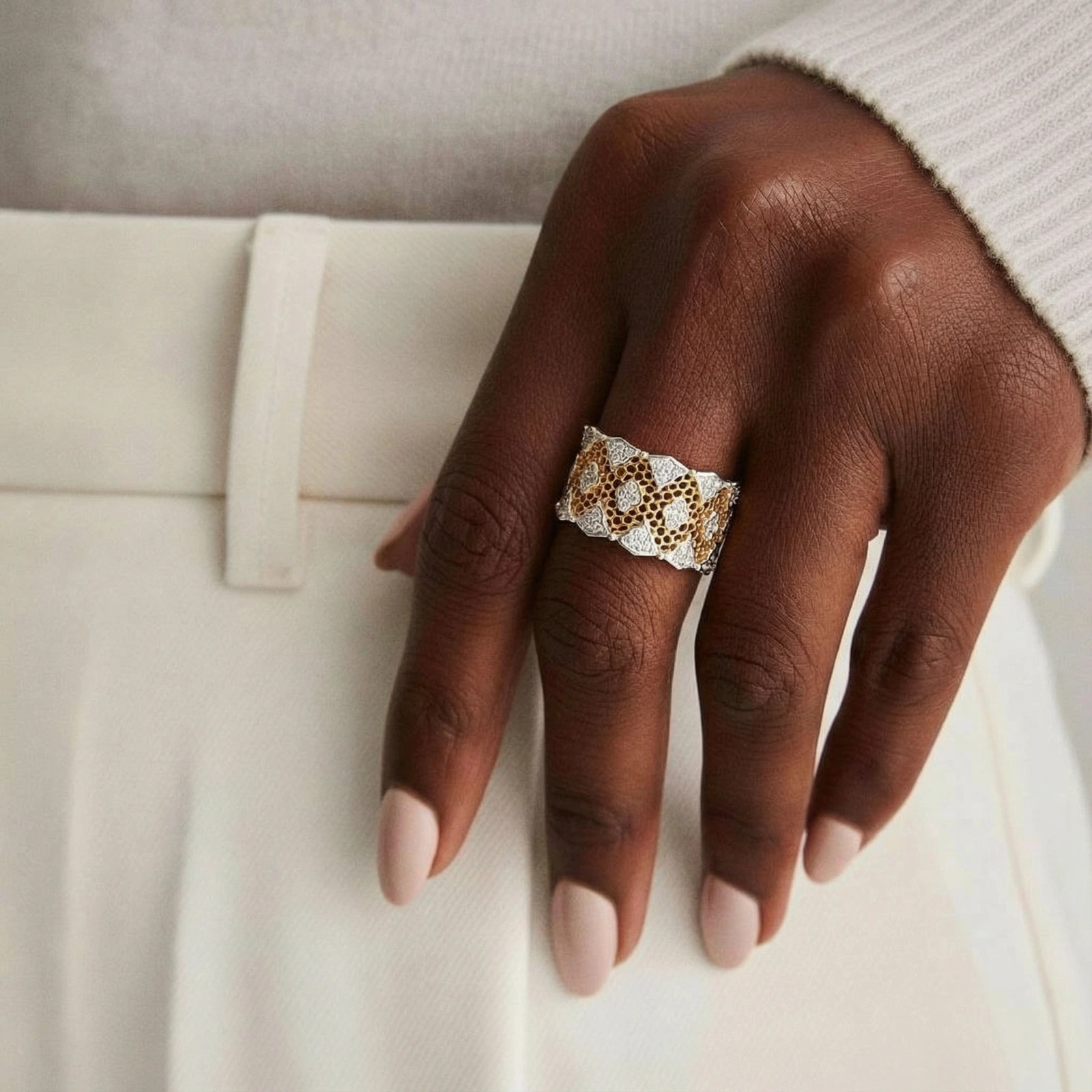 Honeycomb Crystal Power Ring In 18K Gold Plated Eco-Brass With Zirconia