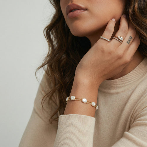 Baroque Pearl Layered Bracelet In 18K Gold Plated Sterling Silver