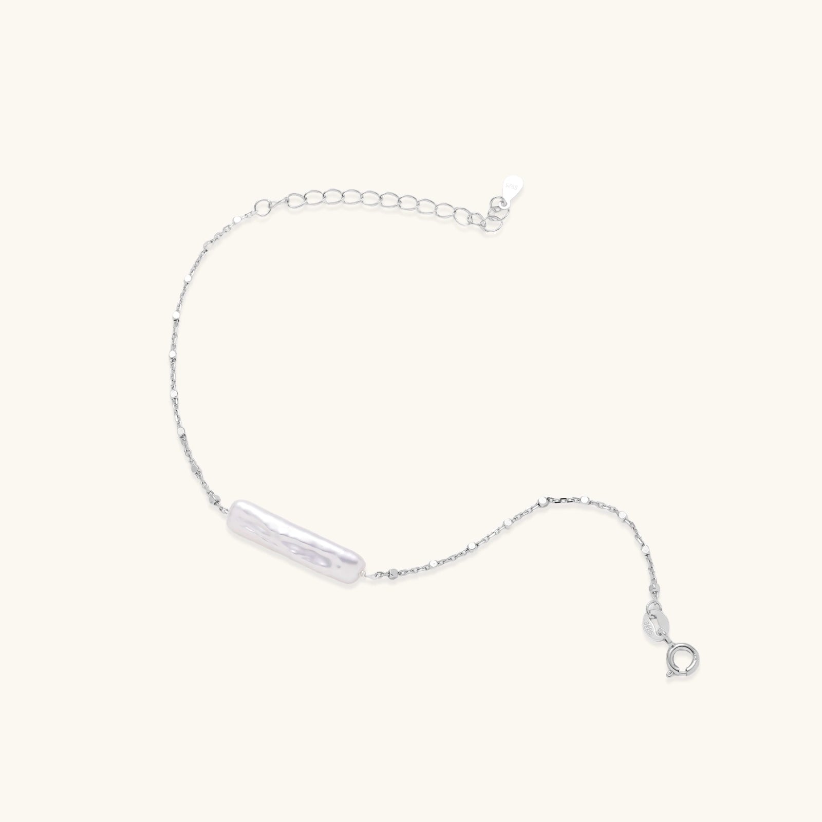 Baroque Pearl Chain Bracelet For Women In Rhodium Plated 925 Sterling Silver