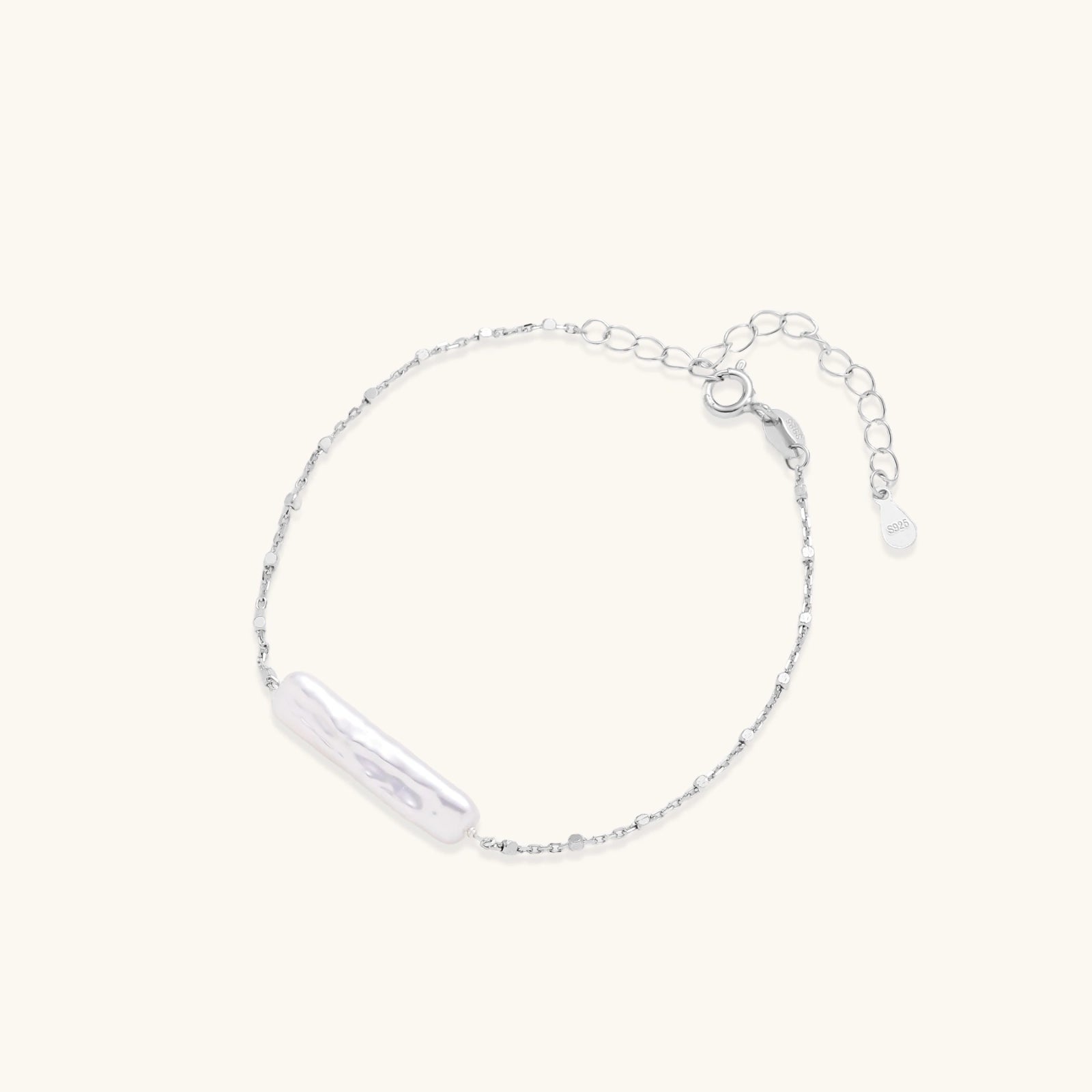 Baroque Pearl Chain Bracelet For Women In Rhodium Plated 925 Sterling Silver