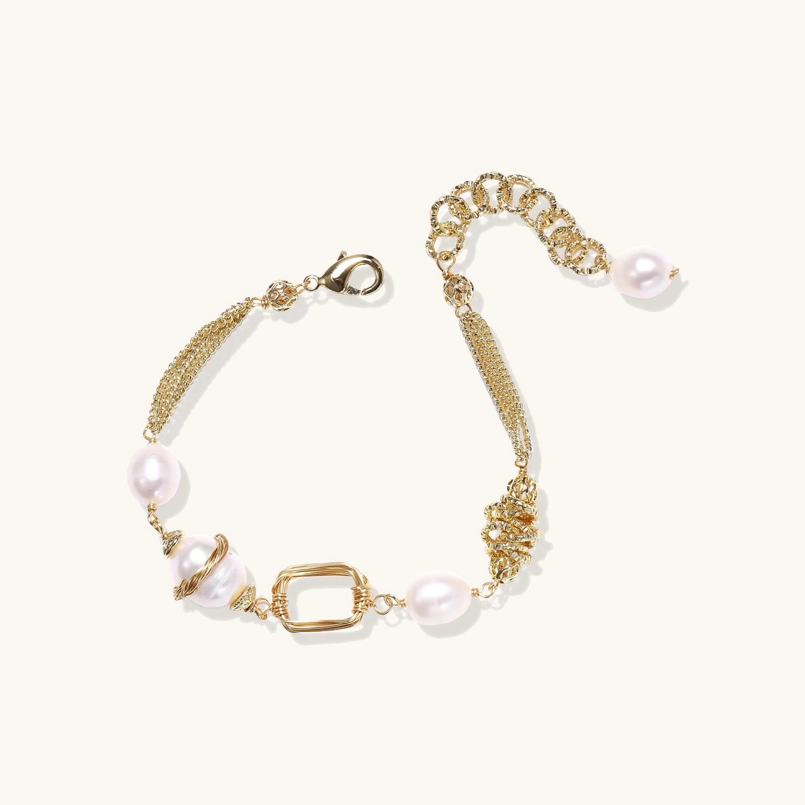 Golden Pearl Chain Bracelet For Women In 14K Gold Plated Eco-Brass