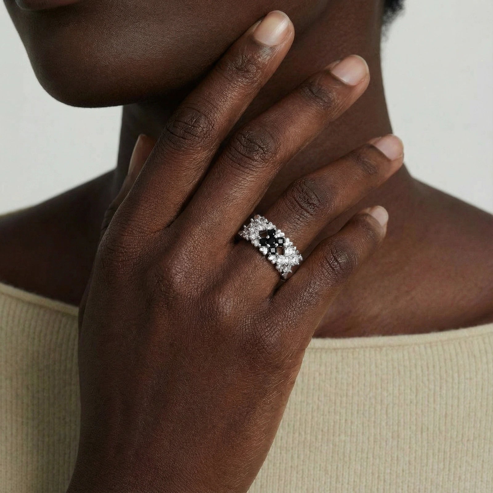 Pixel Dream Ring For Women In White Gold Plated Eco-Brass