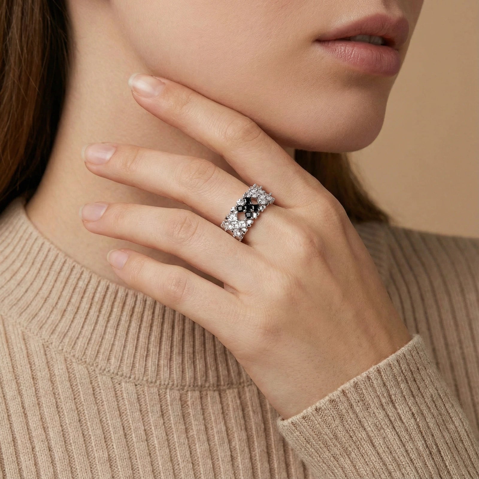 Pixel Dream Ring For Women In White Gold Plated Eco-Brass