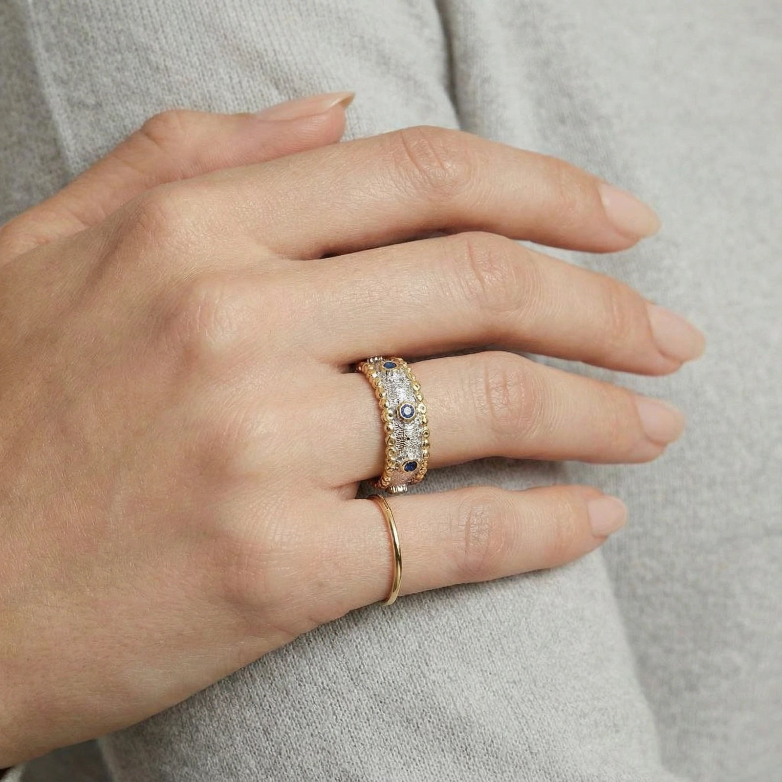 Azure Dreams Band Ring In 24K Gold Vermeil With Blue Zirconia