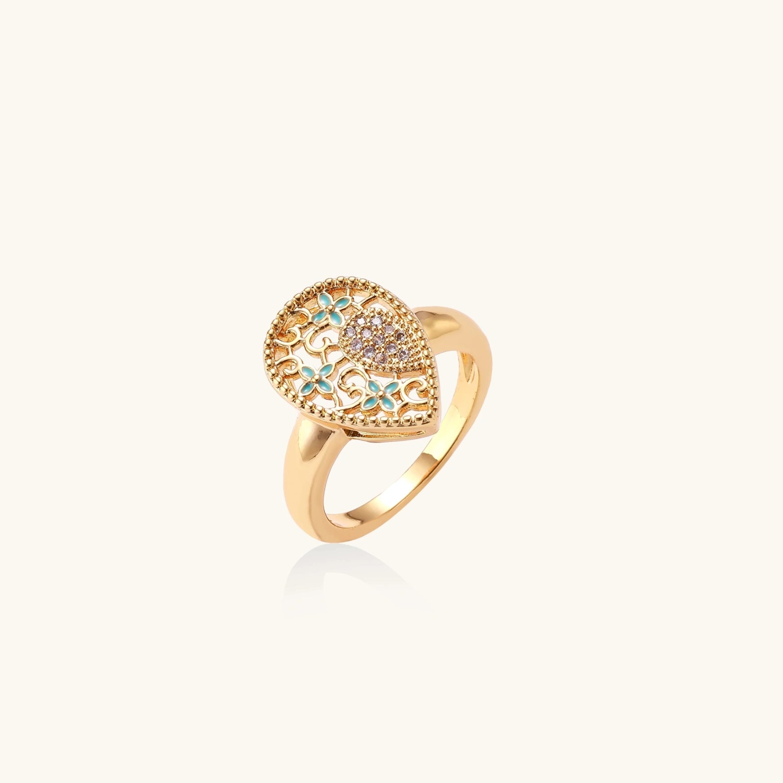 Enchanted Heart Ring In 18K Gold Plated Eco-Brass With Cubic Zirconia