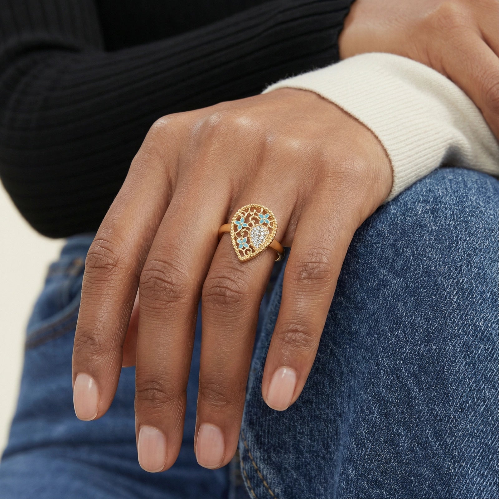 Enchanted Heart Ring In 18K Gold Plated Eco-Brass With Cubic Zirconia