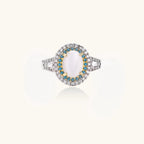 Mystic Halo Ring In White Gold Plated Eco-Brass With Natural Cat’s Eye Stone