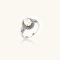 Mystic Halo Ring In White Gold Plated Eco-Brass With Natural Cat’s Eye Stone