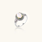 Mystic Halo Ring In White Gold Plated Eco-Brass With Natural Cat’s Eye Stone