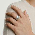 Mystic Halo Ring In White Gold Plated Eco-Brass With Natural Cat’s Eye Stone