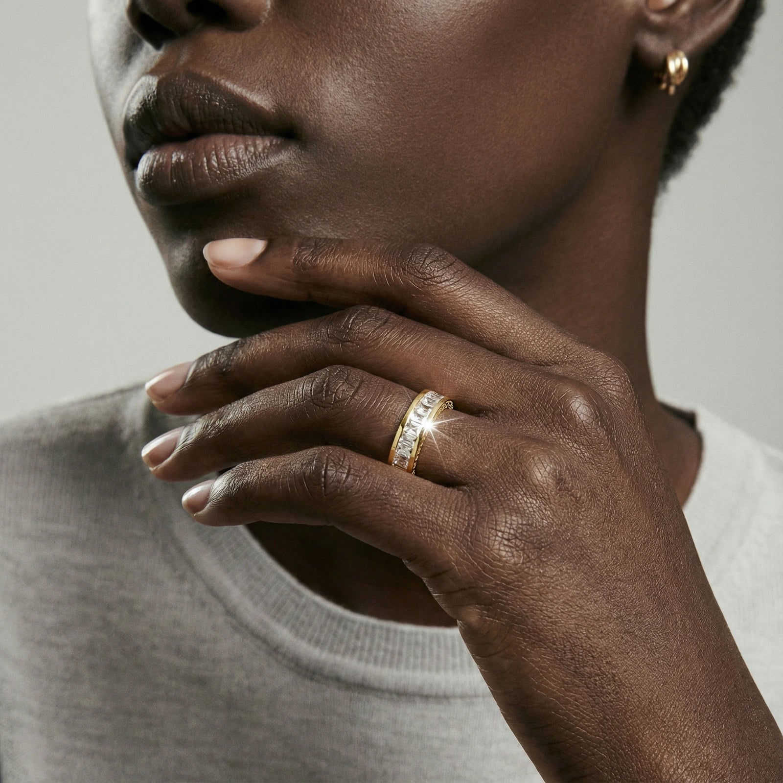 Celestial Band Ring For Women In 14K Gold Plated Stainless Steel With Zirconia