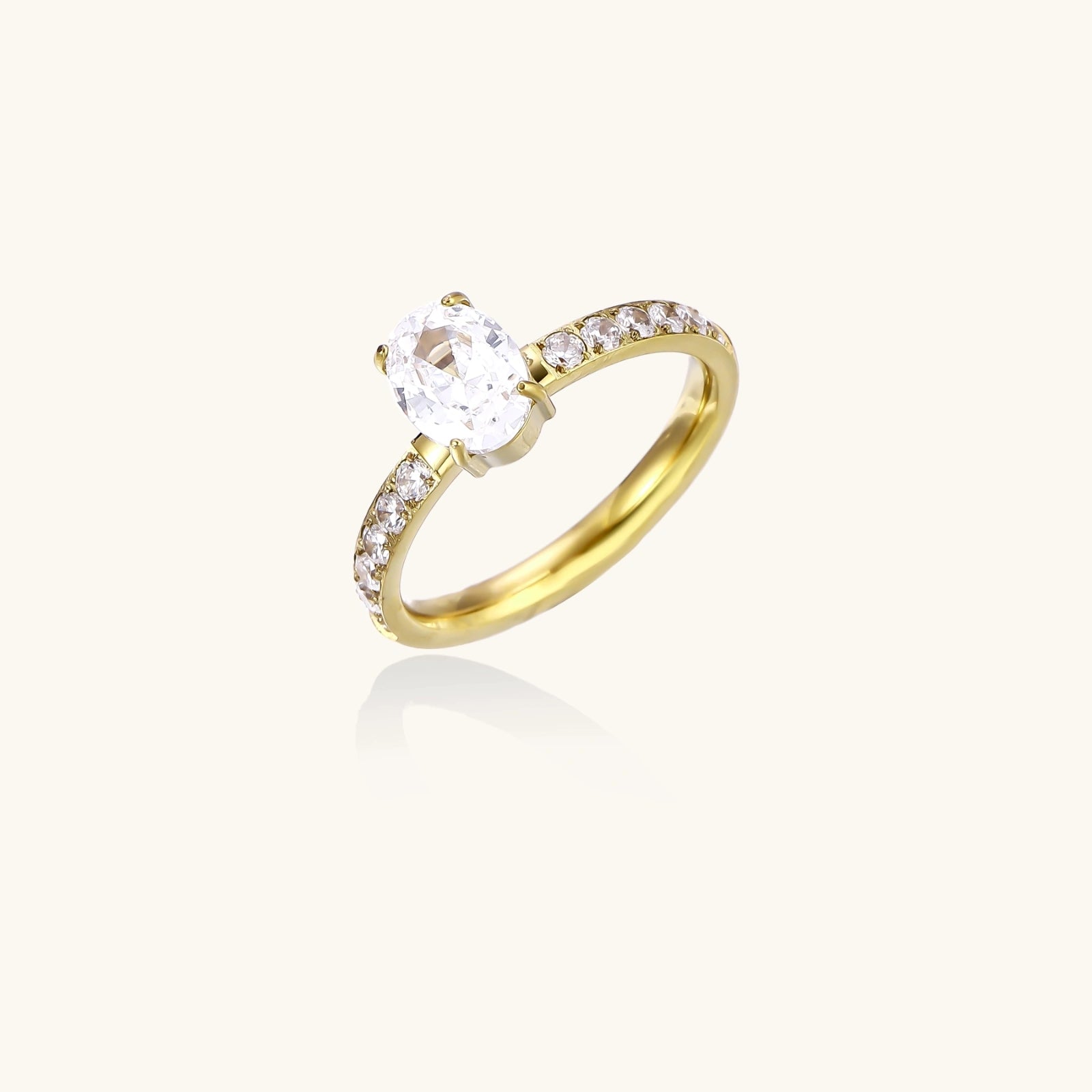 Forever Oval Ring For Women In 14K Gold Plated Stainless Steel