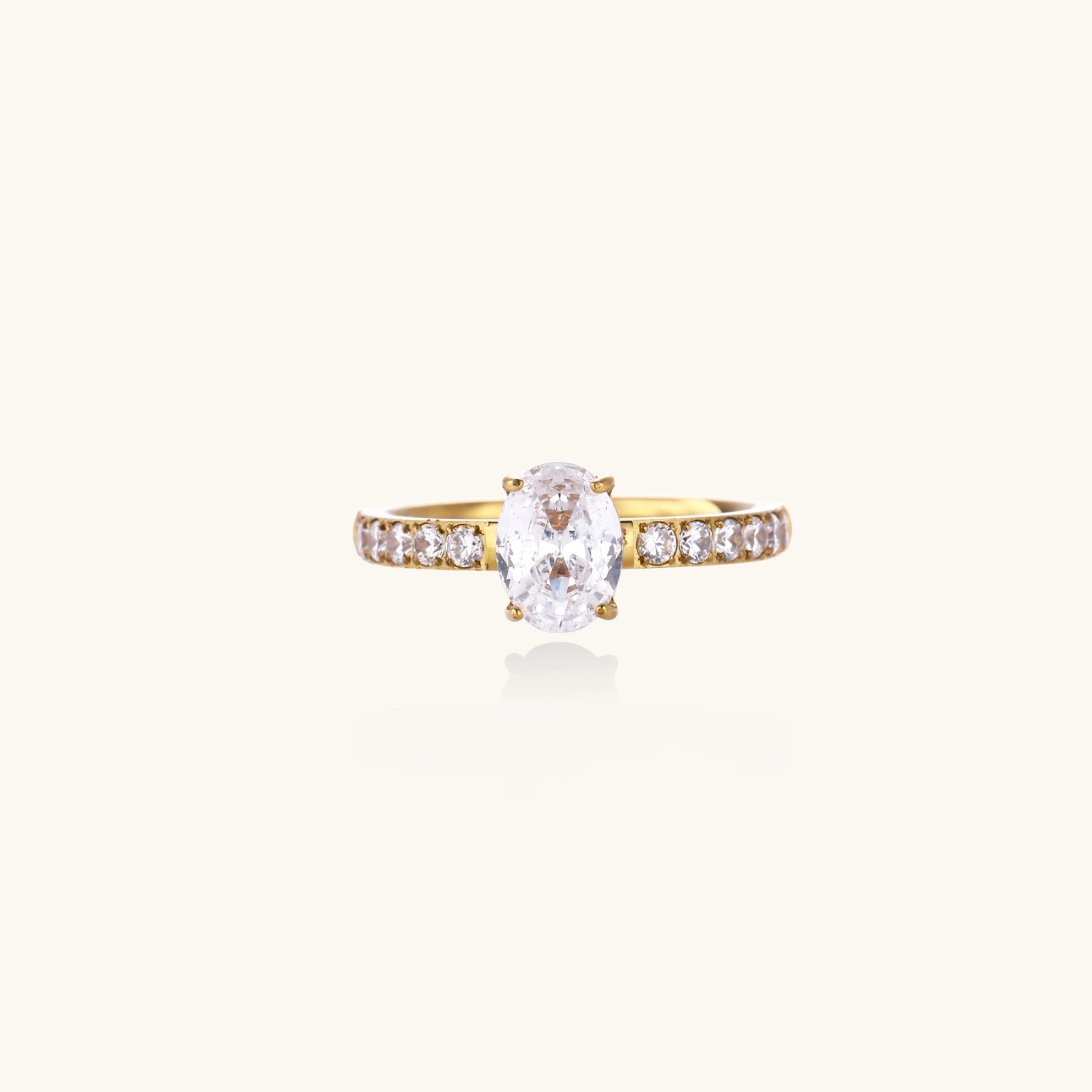 Forever Oval Ring For Women In 14K Gold Plated Stainless Steel