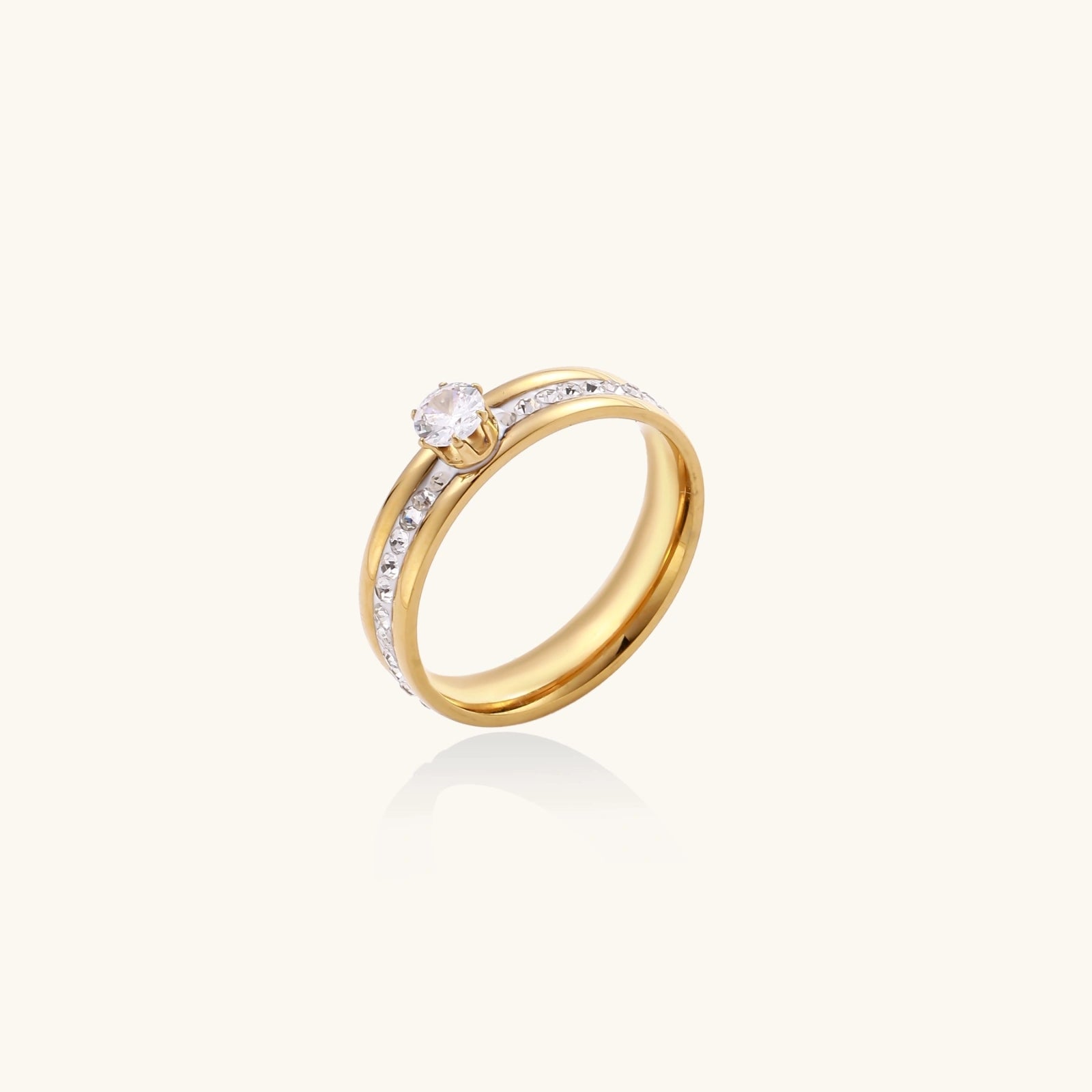 Eternal Promise Ring For Women In 14K Gold Plated Stainless Steel With Rhinestone