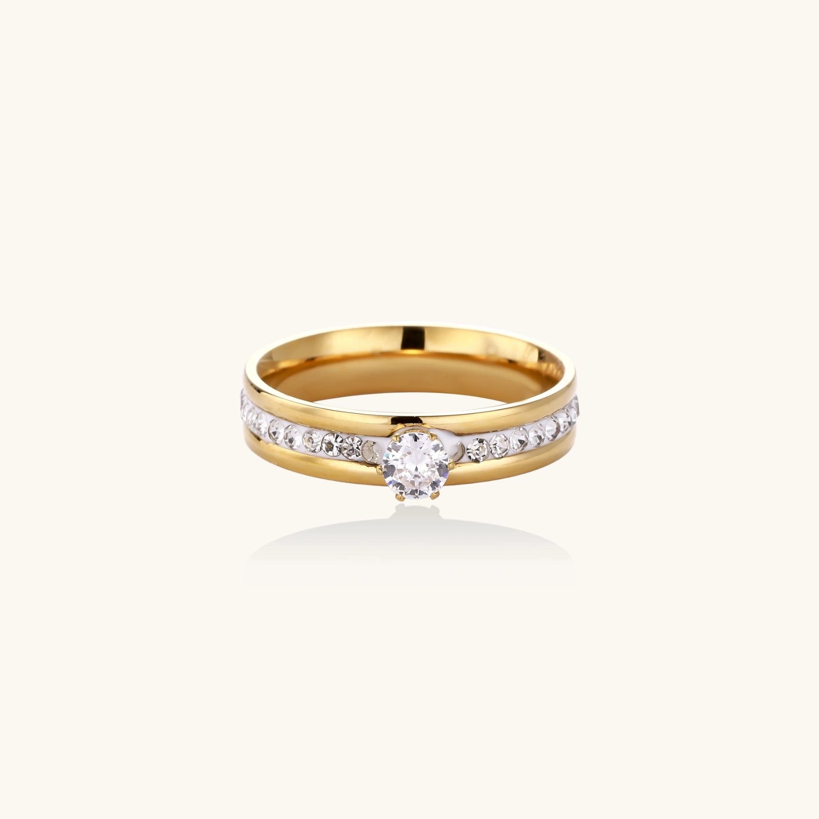 Eternal Promise Ring For Women In 14K Gold Plated Stainless Steel With Rhinestone