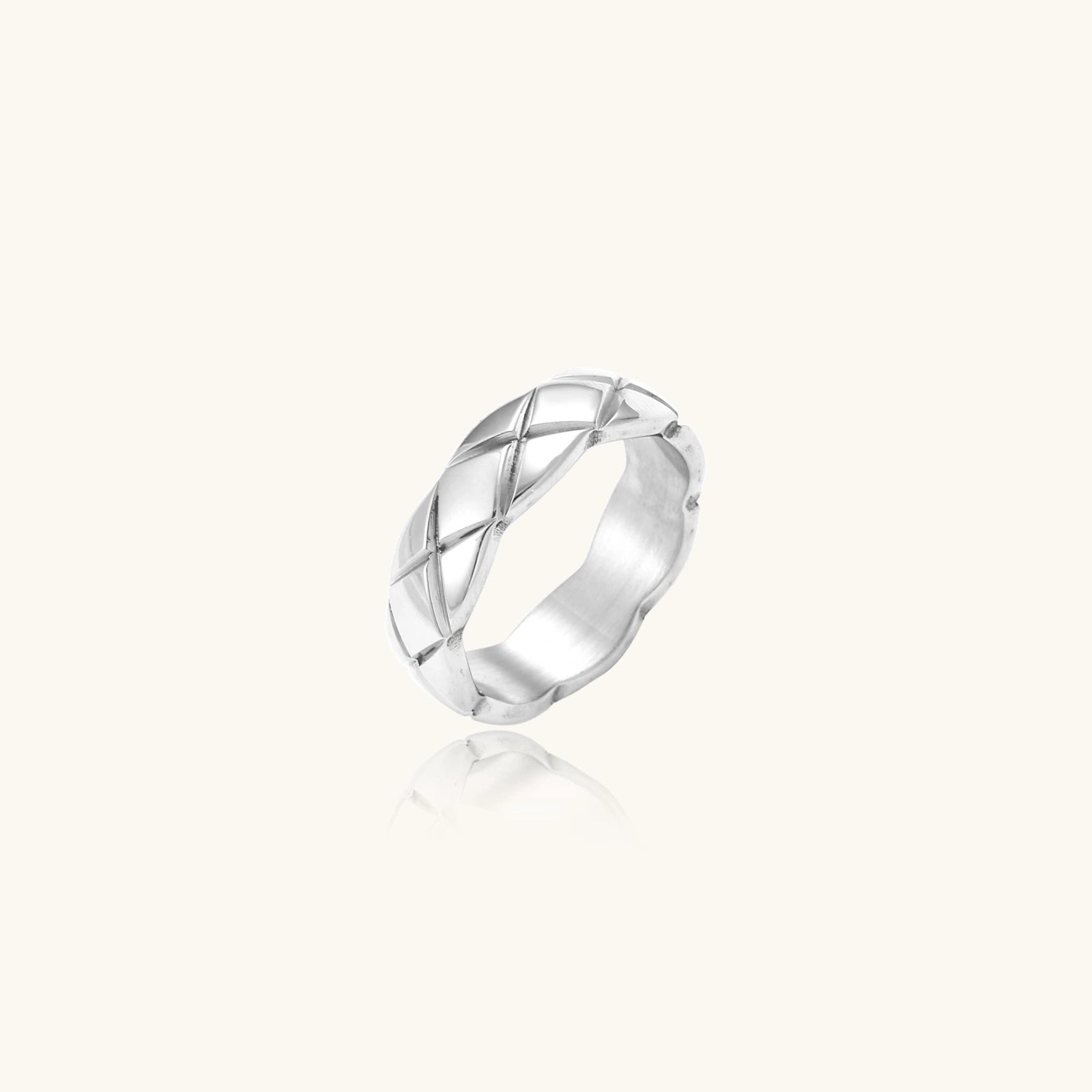 Quilted Steel Ring For Women In  304 Stainless Steel