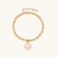 Lucky Clover Beaded Bracelet For Women In 18K Gold Plated Stainless Steel
