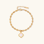 Lucky Clover Beaded Bracelet For Women In 18K Gold Plated Stainless Steel