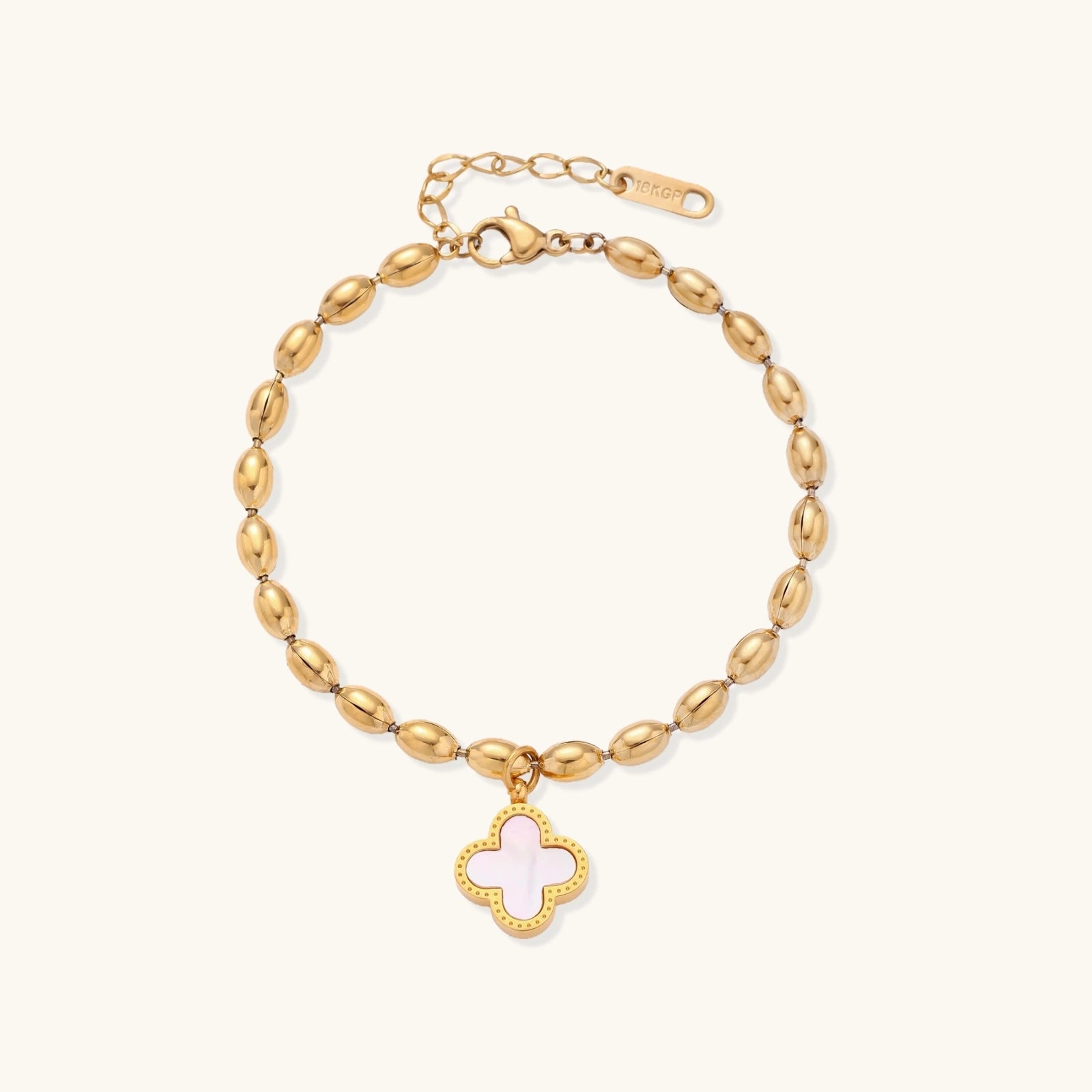 Lucky Clover Beaded Bracelet For Women In 18K Gold Plated Stainless Steel