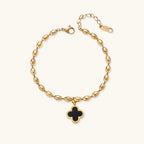 Lucky Clover Beaded Bracelet For Women In 18K Gold Plated Stainless Steel