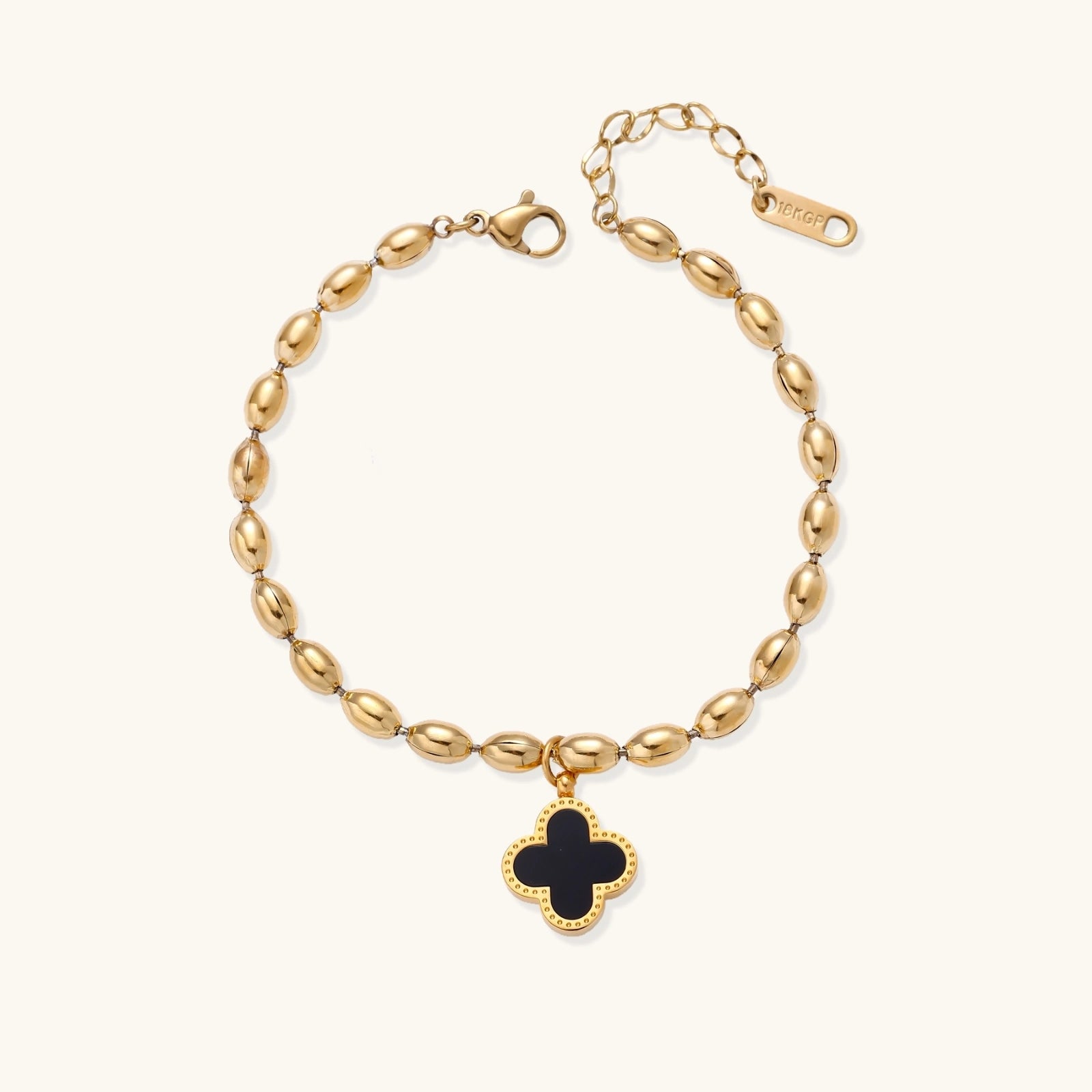 Lucky Clover Beaded Bracelet For Women In 18K Gold Plated Stainless Steel
