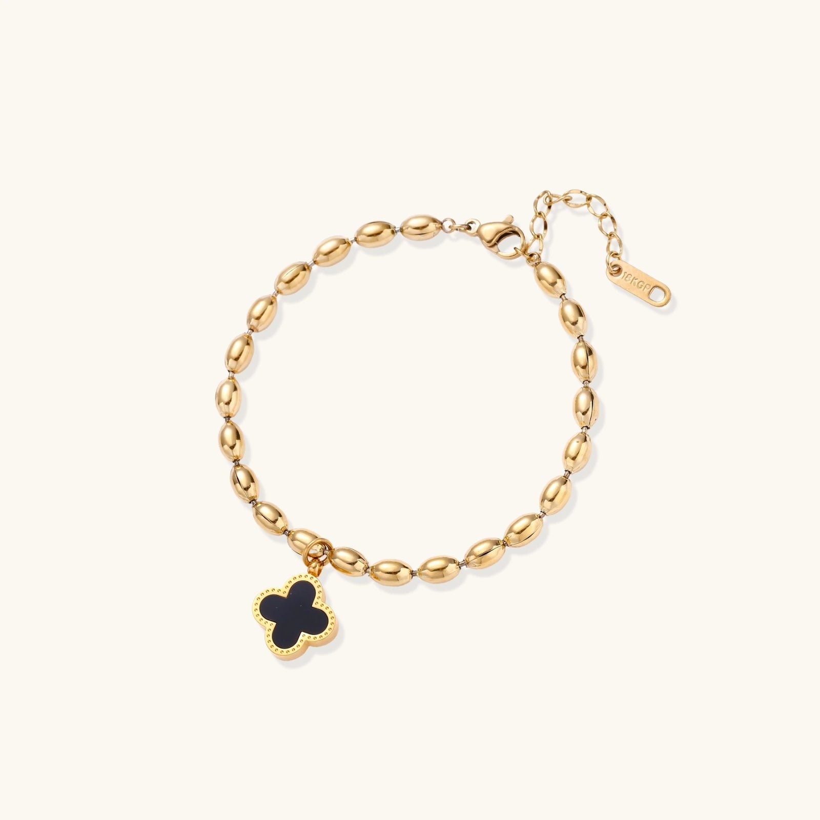 Lucky Clover Beaded Bracelet For Women In 18K Gold Plated Stainless Steel