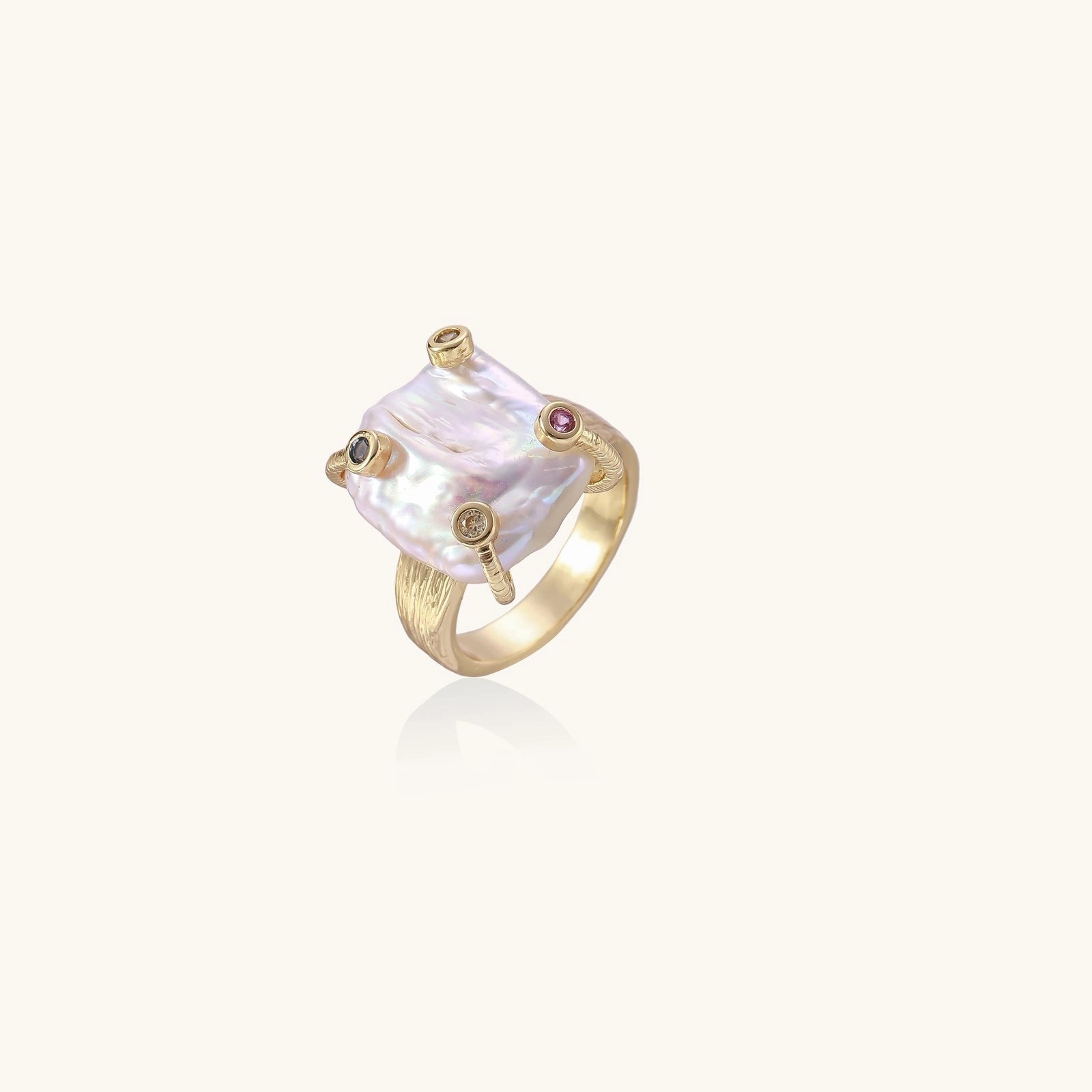 Baroque Pearl Statement Ring In 14K Gold Plated Eco-Brass With Freshwater Pearl