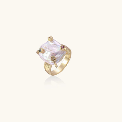 Baroque Pearl Statement Ring In 14K Gold Plated Eco-Brass With Freshwater Pearl