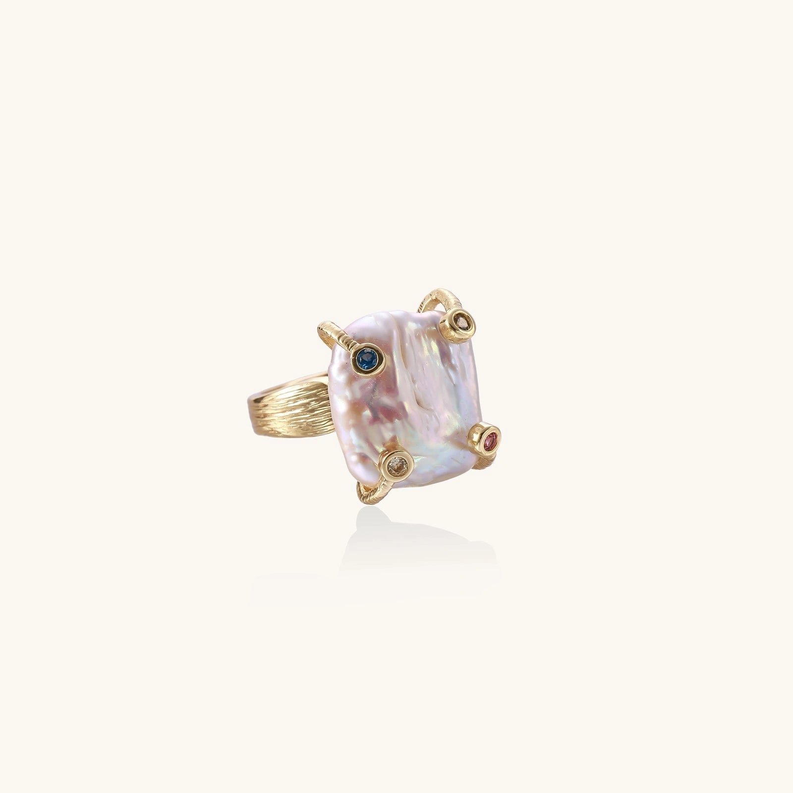 Baroque Pearl Statement Ring In 14K Gold Plated Eco-Brass With Freshwater Pearl