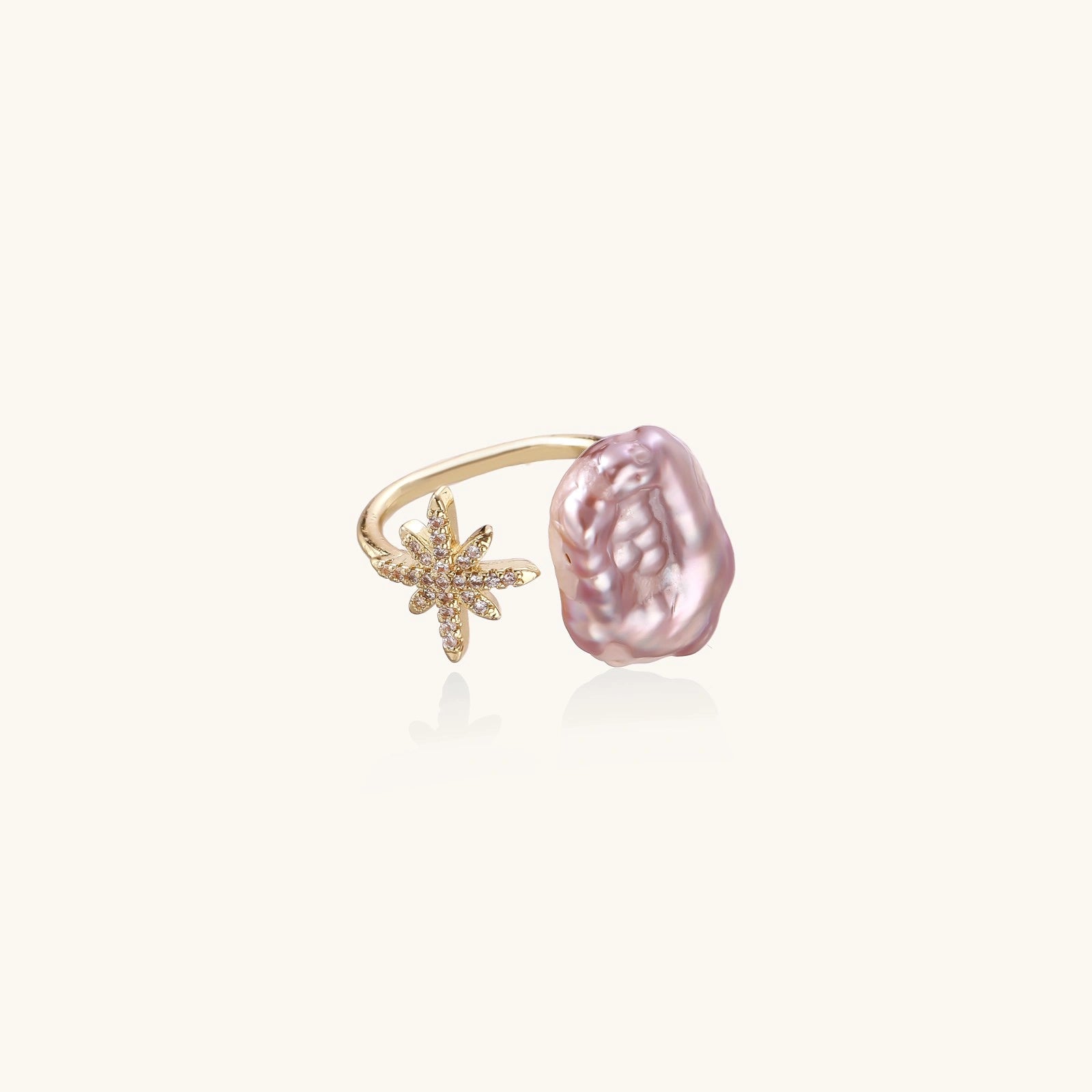 Starlit Pearl Dreams Ring In 14K Gold Plated Eco-Brass With Freshwater Pearl