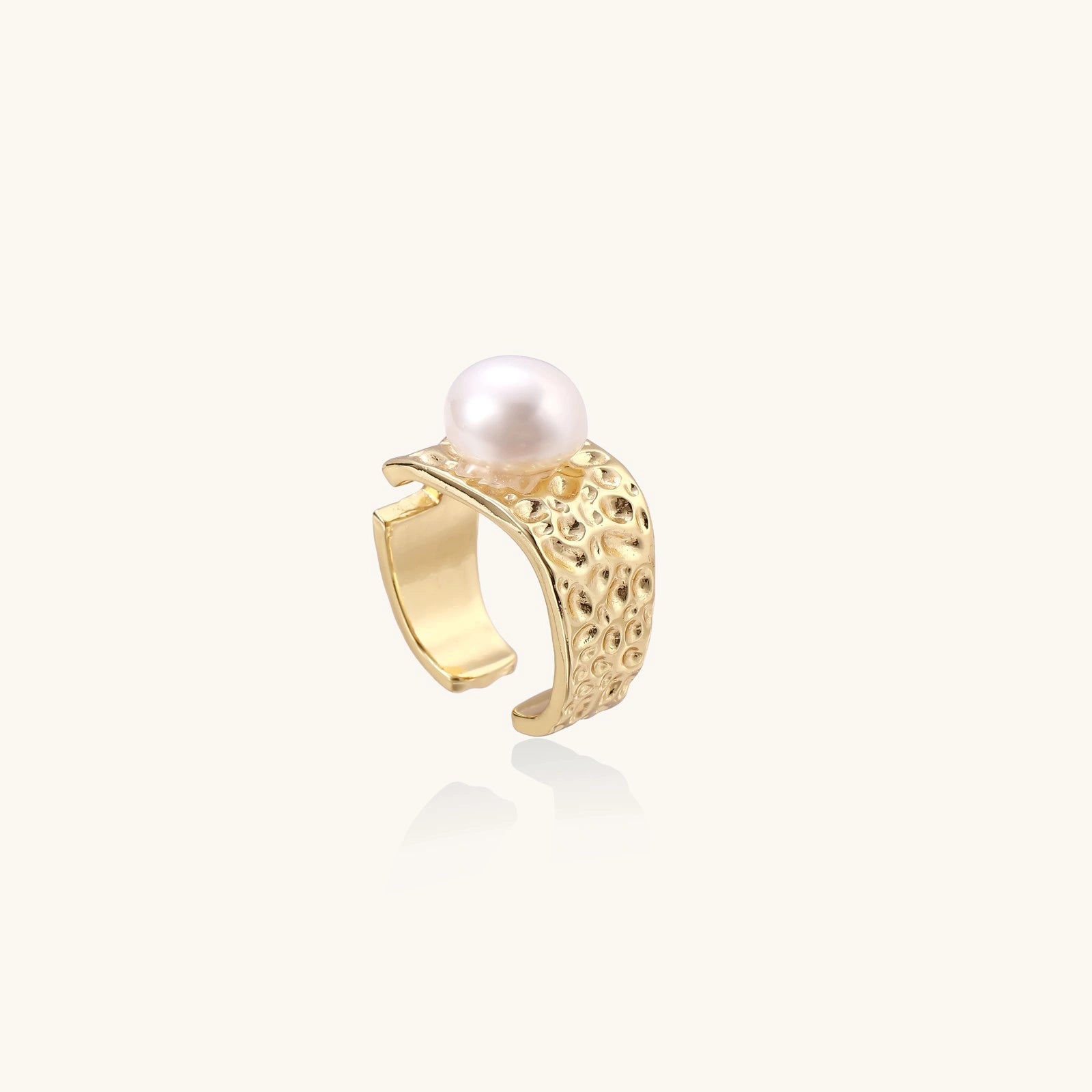 Golden Tide Pearl Ring In 14K Gold Plated Eco-Brass With Freshwater Pearl