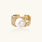 Golden Tide Pearl Ring In 14K Gold Plated Eco-Brass With Freshwater Pearl