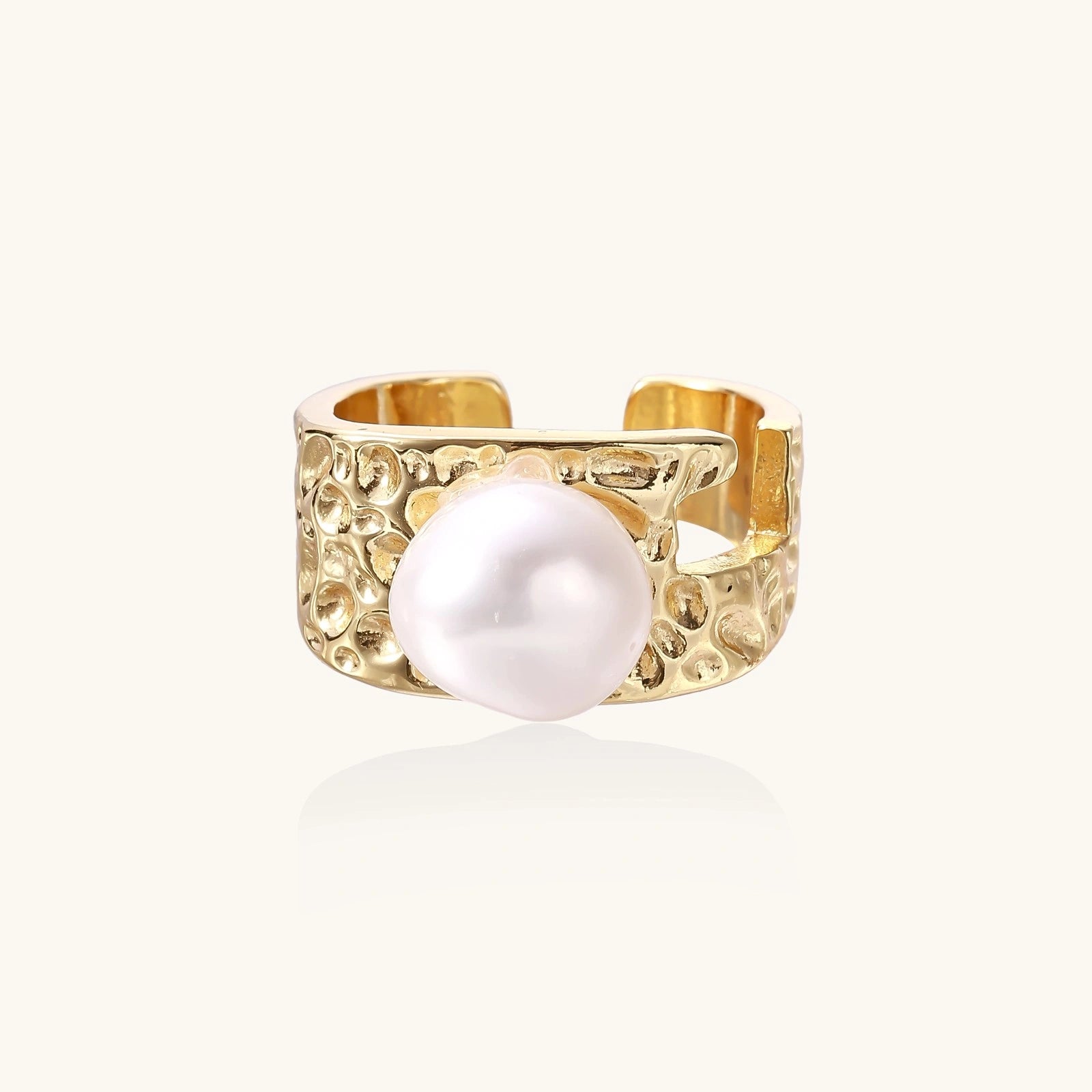 Golden Tide Pearl Ring In 14K Gold Plated Eco-Brass With Freshwater Pearl