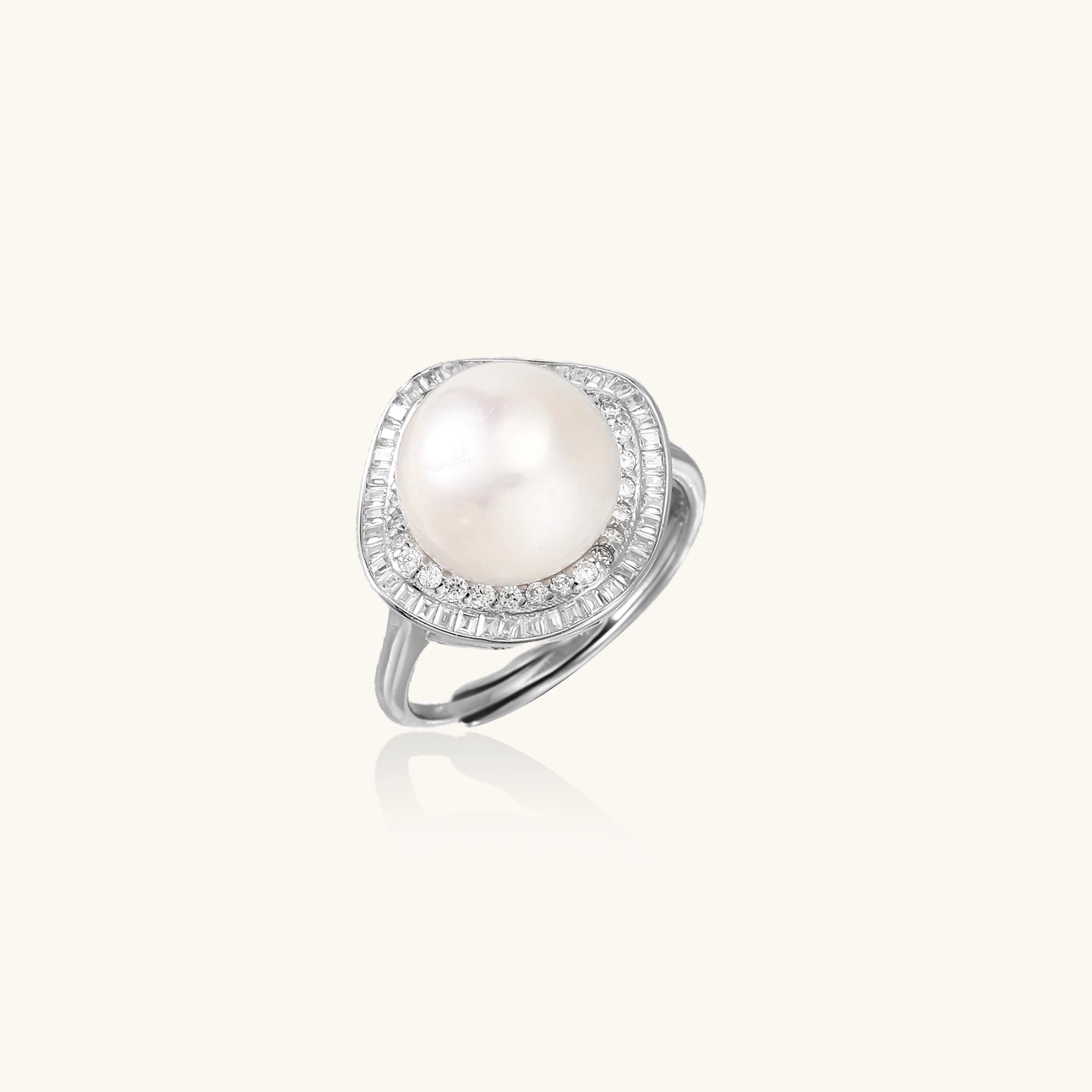 Pearl Halo Dreams Ring In Rhodium Plated S925 Silver With Freshwater Pearl