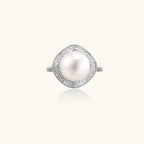 Pearl Halo Dreams Ring In Rhodium Plated S925 Silver With Freshwater Pearl