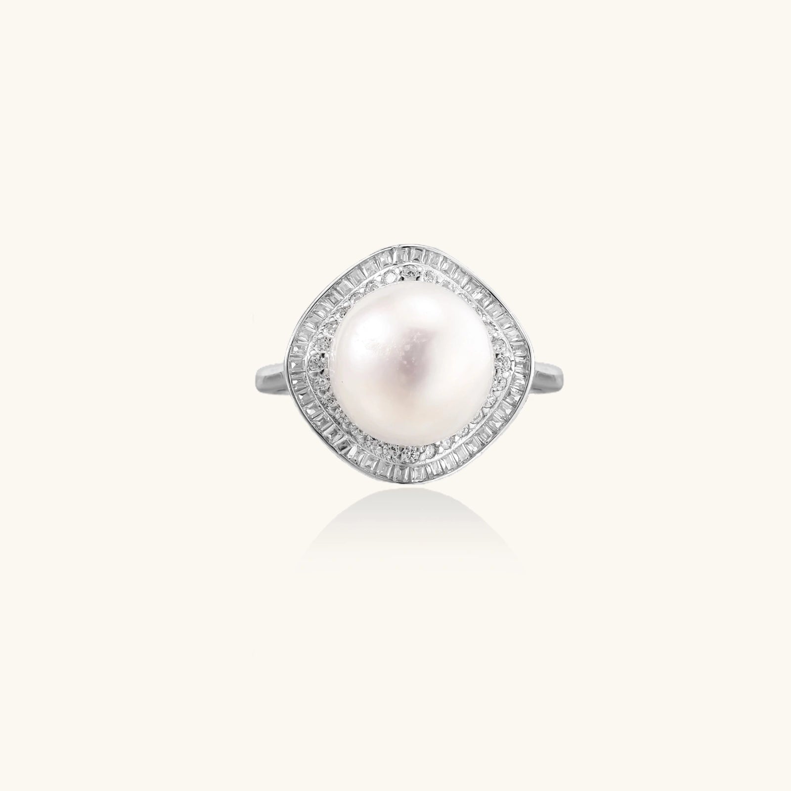 Pearl Halo Dreams Ring In Rhodium Plated S925 Silver With Freshwater Pearl