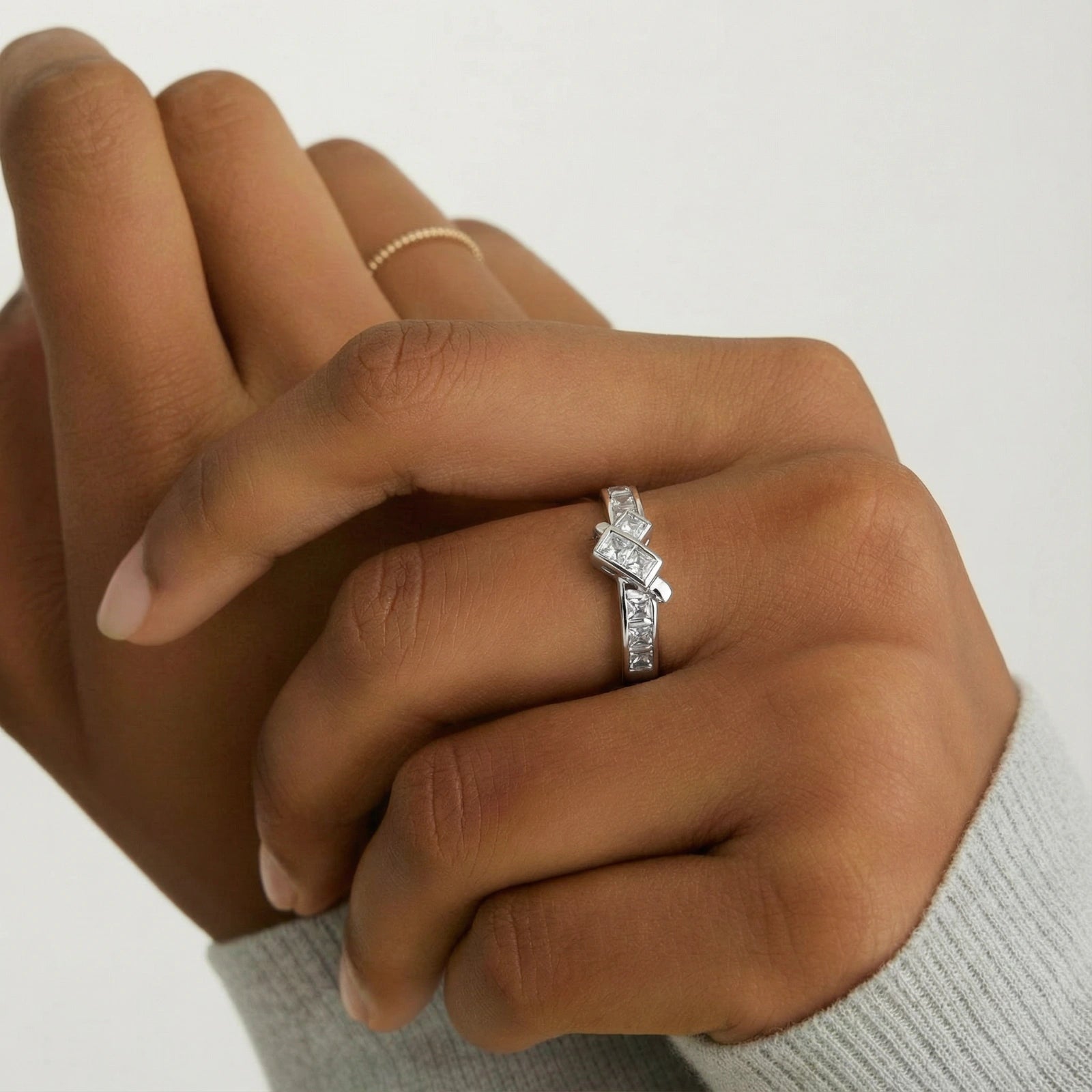 Pixel Dreams Ring In White Gold Plated Eco-Brass With Zirconia