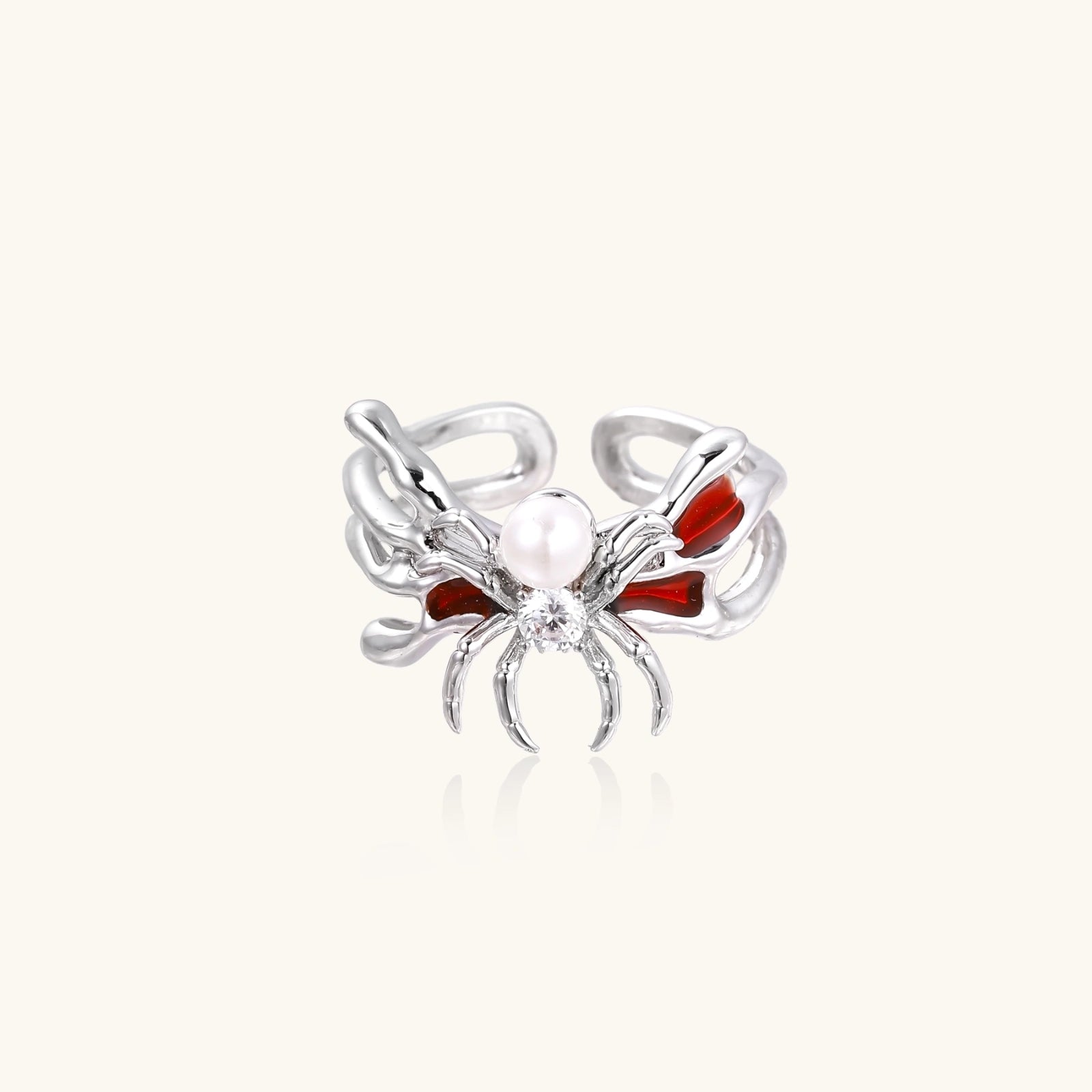 Crimson Spider Ring In White Gold Plated Eco-Brass With Zirconia