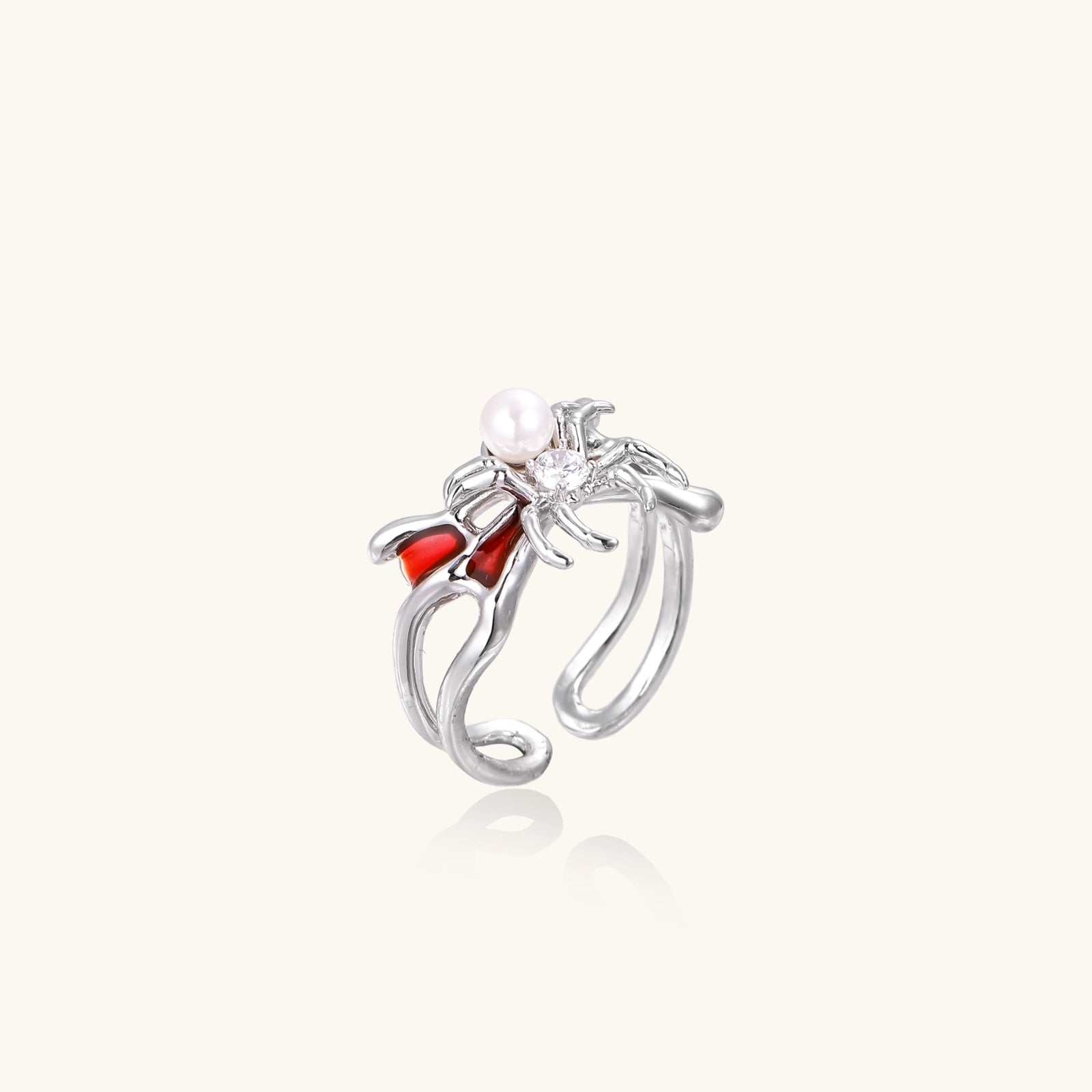 Crimson Spider Ring In White Gold Plated Eco-Brass With Zirconia